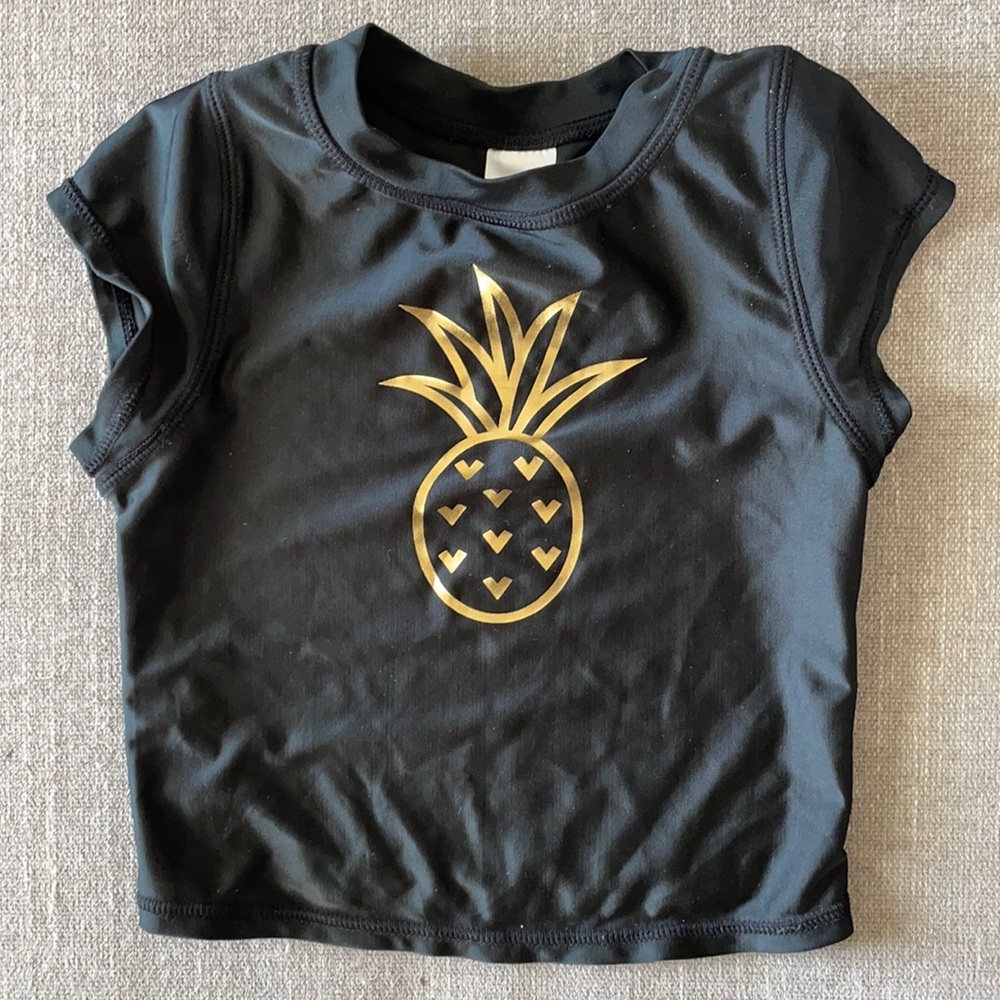 Cat & Jack black rashguard with gold pineapples Size XS (4/5)